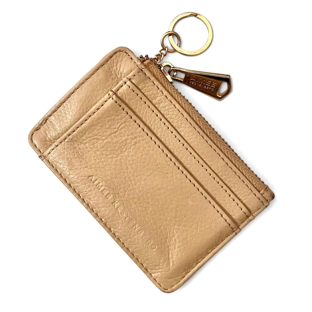 Aimee Kestenberg Alia Sandstone Beige Leather Slim ID Zip-Top Wallet